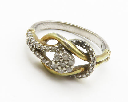 925 Sterling Silver  Vintage Genuine Diamonds Floral Band Ring Sz 7.5  RG14298