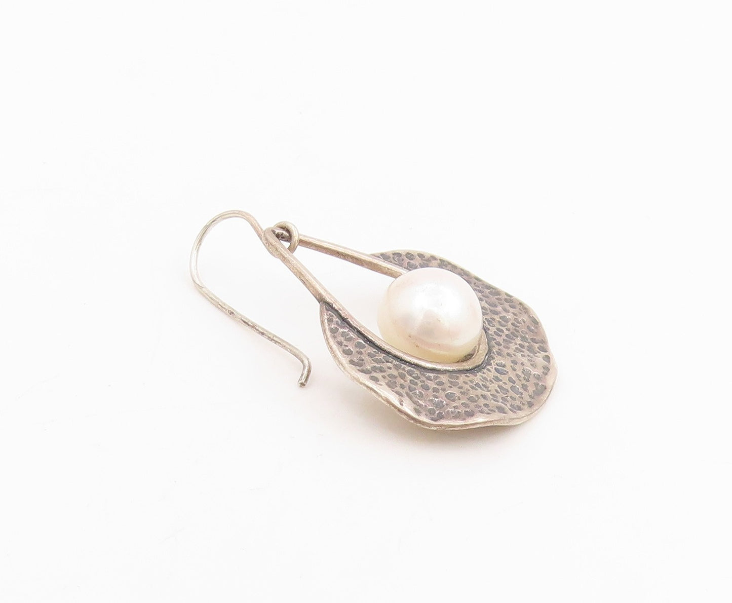 925 Sterling Silver Vintage Earrings SHABLOOL ISRAEL Round Pearl Dangle  EG13792