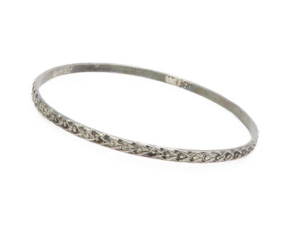 925 Sterling Silver  Vintage Dark Tone Raised Detail Bangle Bracelet  BT5159