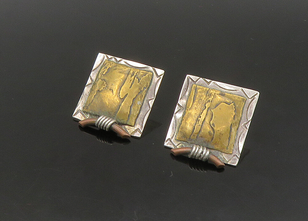 GARDELLA 925 Sterling Silver  Vintage 2 Tone Modernist Drop Earrings  EG11238