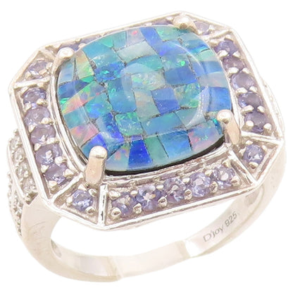 925 Sterling Silver Vintage Ring D'JOY Opal & Tanzanite Band  Sz 10  RG36433