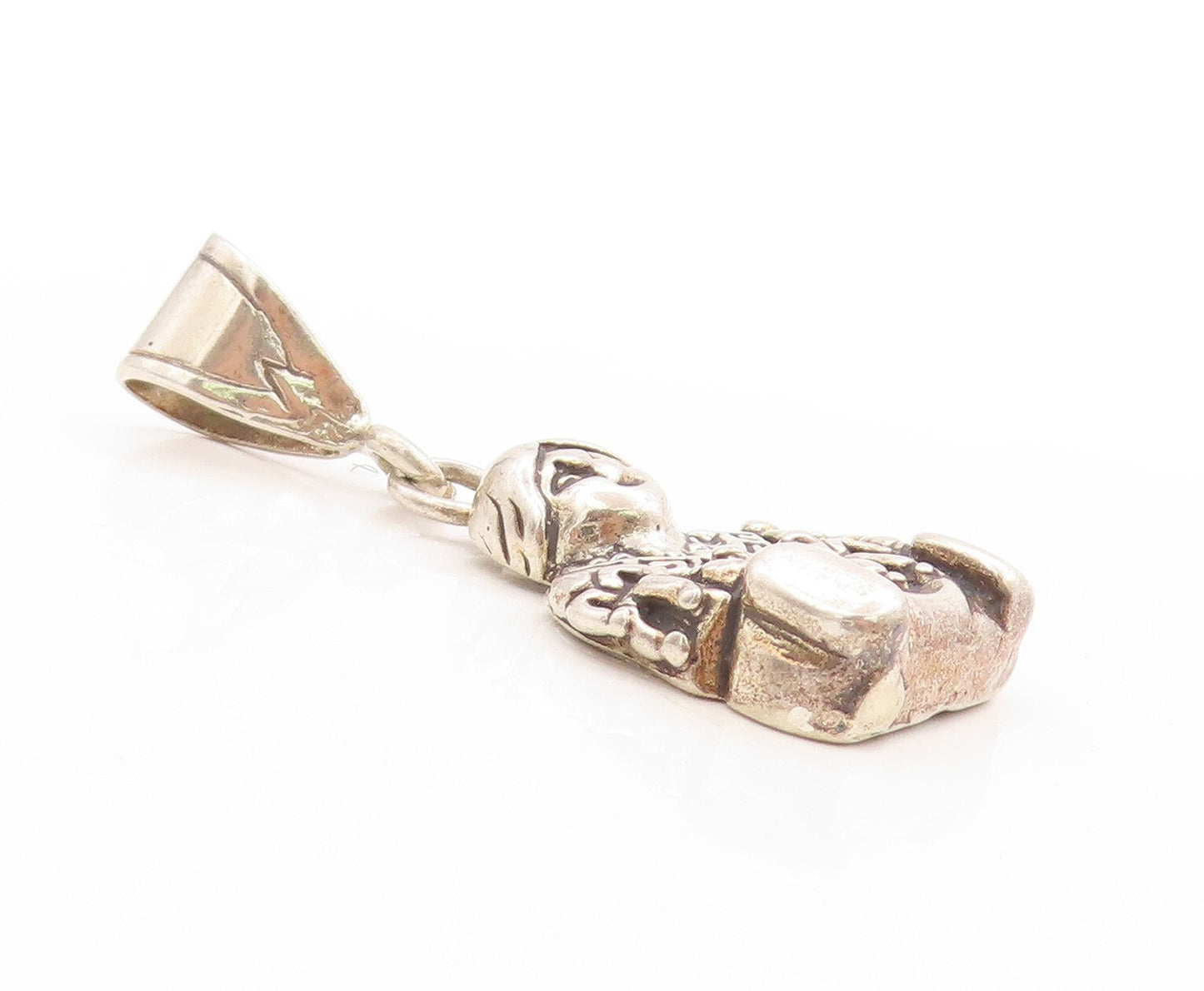 925 Sterling Silver Vintage Pendant Puffed Large Man Small Human Carved  PT23834