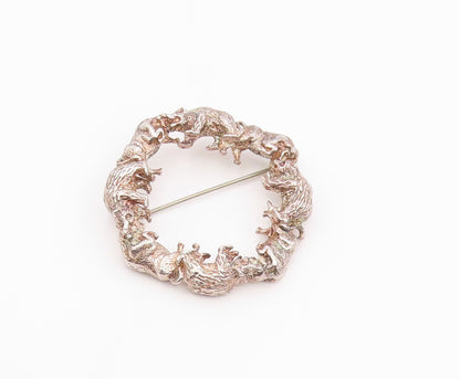 DESIGNER 925 Silver Vintage Circle Of Bears Animal Motif Brooch Pin  BP8368