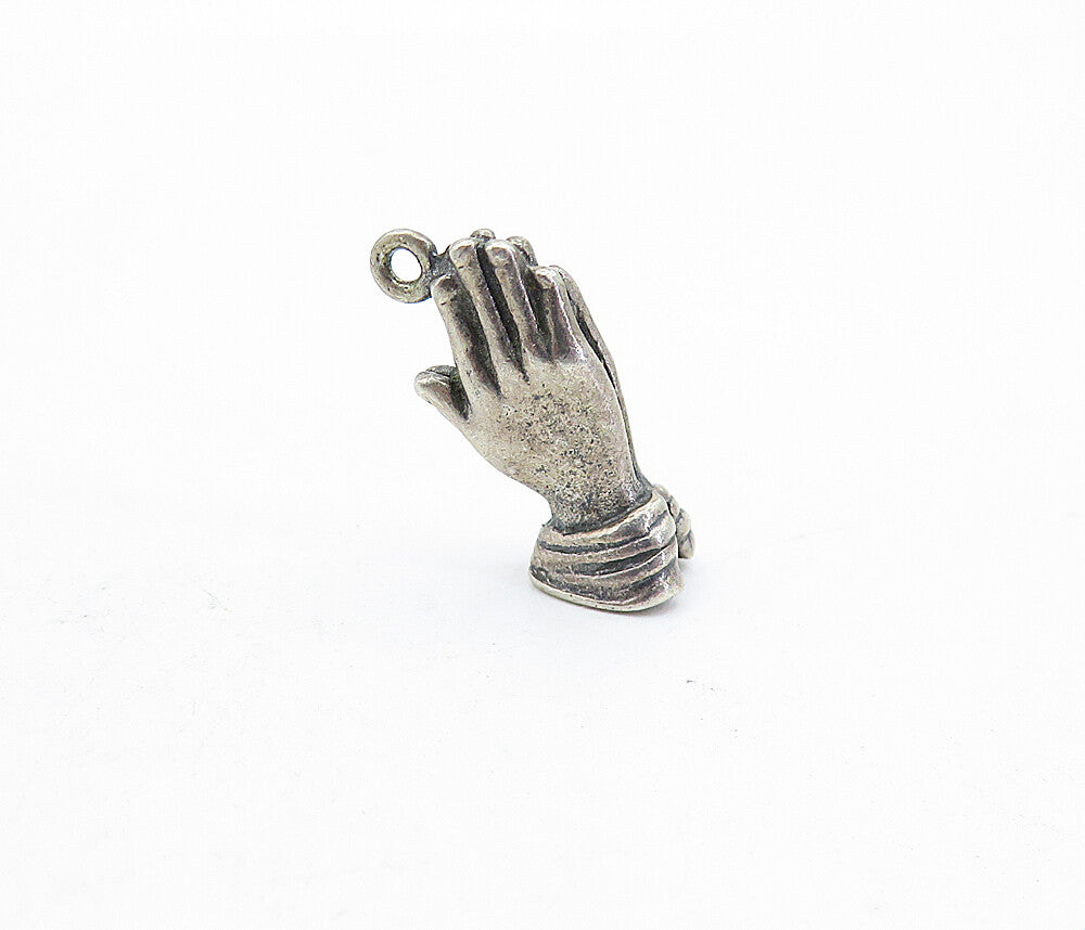 925 Sterling Silver  Vintage Petite Dark Tone Praying Hands Pendant  PT3910
