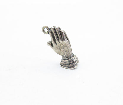 925 Sterling Silver  Vintage Petite Dark Tone Praying Hands Pendant  PT3910