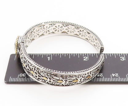 925 Sterling Silver Vintage Bracelet Two Tone Blue Topaz Openwork Cuff  BT11892