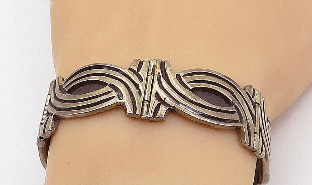 JJA MEXICO 925 Silver  Vintage Dark Tone Swirl Hinge Chain Bracelet  BT3028