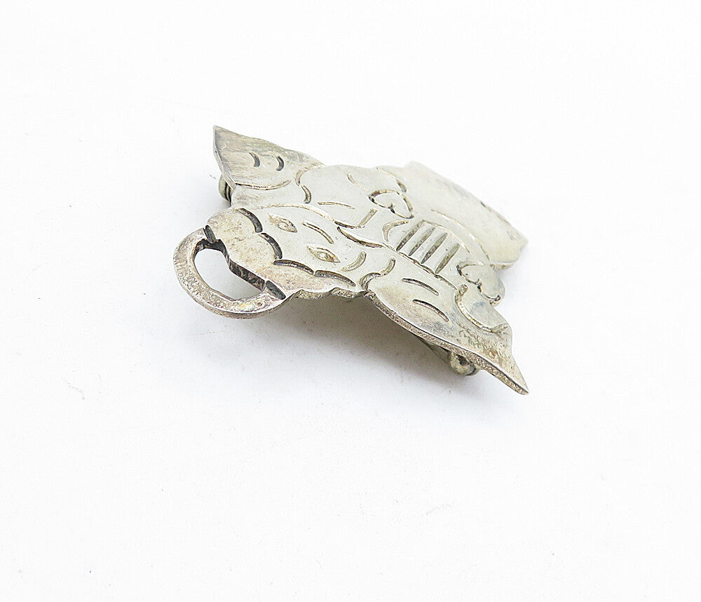 925 Sterling Silver  Vintage Etched Detail Angel Motif Brooch Pin  BP2100