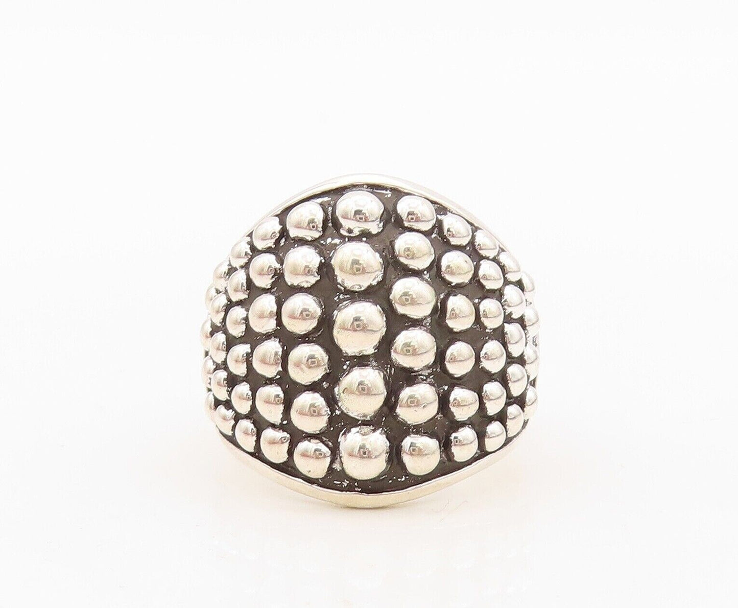 925 Sterling Silver Vintage Ring Solid Bead Design Carved  Sz 7  RG30470