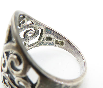 925 Sterling Silver  Vintage Dark Tone Open Swirl Band Ring Sz 6.5  RG7497