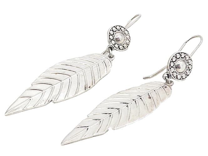 925 Sterling Silver  Vintage Shiny Feather Motif Dangle Earrings  EG4433