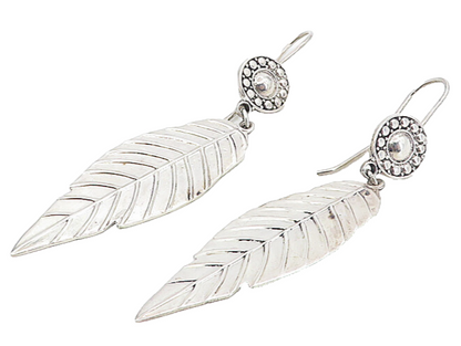 925 Sterling Silver  Vintage Shiny Feather Motif Dangle Earrings  EG4433
