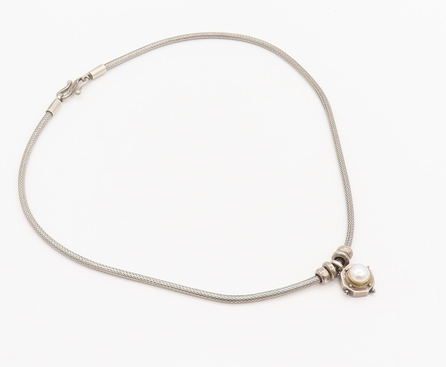 14k GOLD 925 Sterling Silver  Vintage Tribal Design Pearl Necklace  NE4091