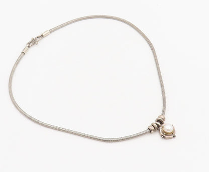 14k GOLD 925 Sterling Silver  Vintage Tribal Design Pearl Necklace  NE4091