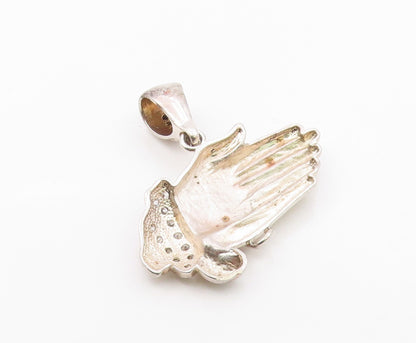 925 Silver  Vintage Cubic Zirconia Heavy Large Prayer Hands Pendant  PT19121