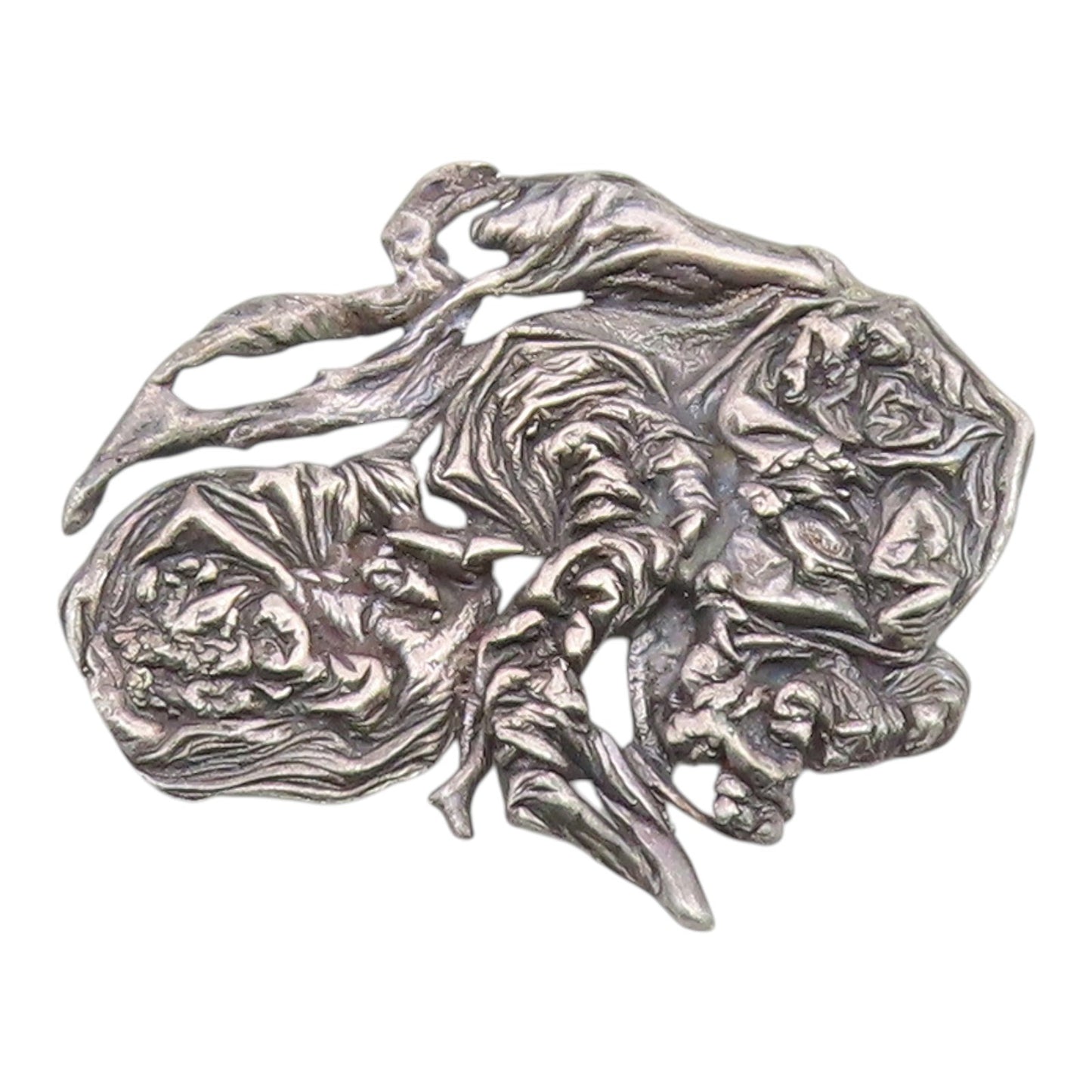 925 Sterling Silver  Vintage Antique Oxidized Sculpted Brooch Pin  BP9274