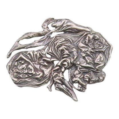 925 Sterling Silver  Vintage Antique Oxidized Sculpted Brooch Pin  BP9274