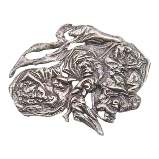 925 Sterling Silver  Vintage Antique Oxidized Sculpted Brooch Pin  BP9274