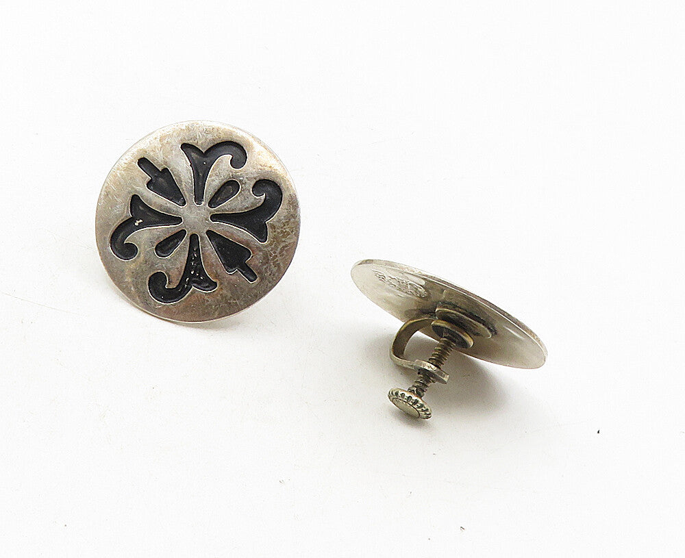 ETM MEXICO 925 Silver  Vintage Oxidized Floral Non Pierce Earrings  EG4991