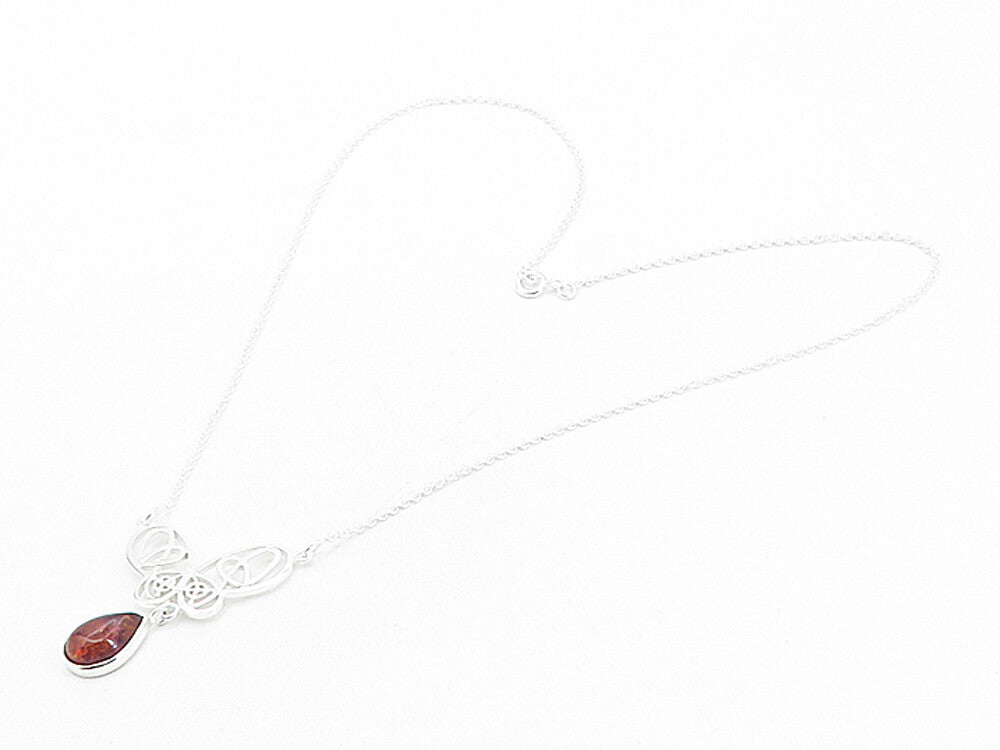 925 Sterling Silver  Cabochon Cut Amber Butterfly Thin Chain Necklace  NE1298