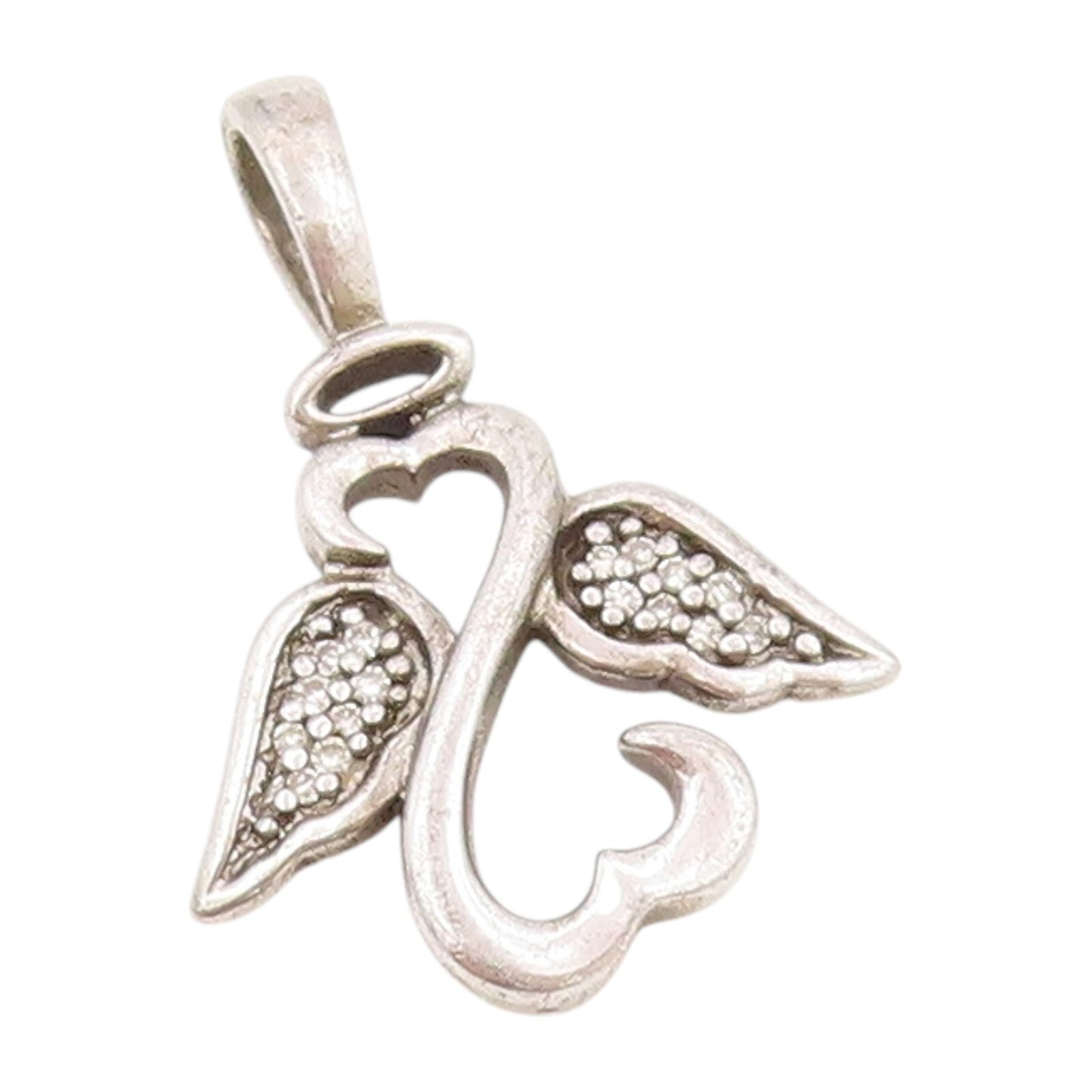 925 Sterling Silver Vintage Pendant Diamonds Wings Cutout Infinity Heart PT23903