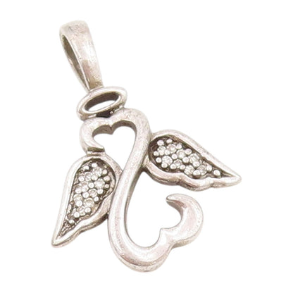 925 Sterling Silver Vintage Pendant Diamonds Wings Cutout Infinity Heart PT23903