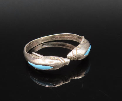 925 Sterling Silver  Vintage Dainty Two Blue Enamel Dolphin Ring Sz 7  RG26077