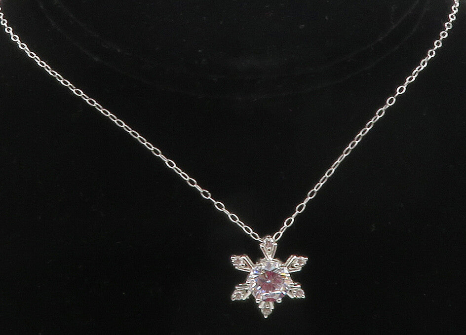 925 Sterling Silver  Sparkling Cubic Zirconia Snowflake Chain Necklace  NE2047