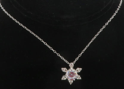 925 Sterling Silver  Sparkling Cubic Zirconia Snowflake Chain Necklace  NE2047