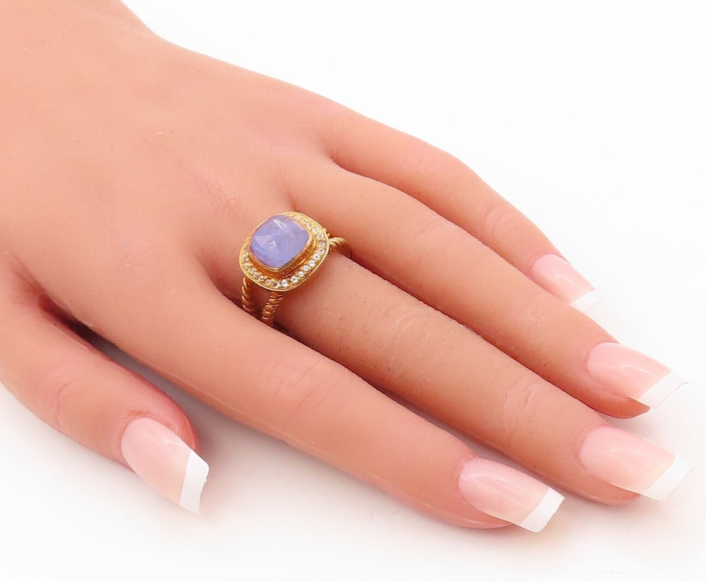 925 Sterling Silver Vintage Ring Gold Plated Topaz & Gemstone  Sz 8  RG30861