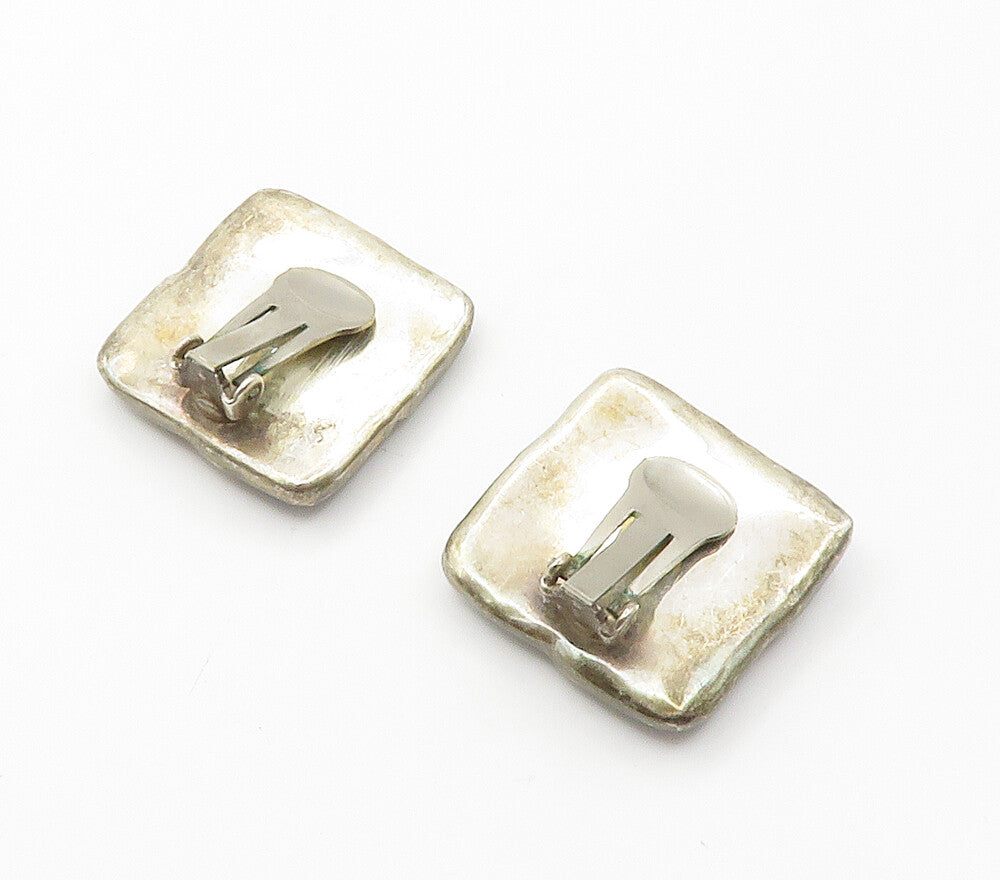 925 Sterling Silver  Vintage Dark Tone Square Non Pierce Drop Earrings  EG7741
