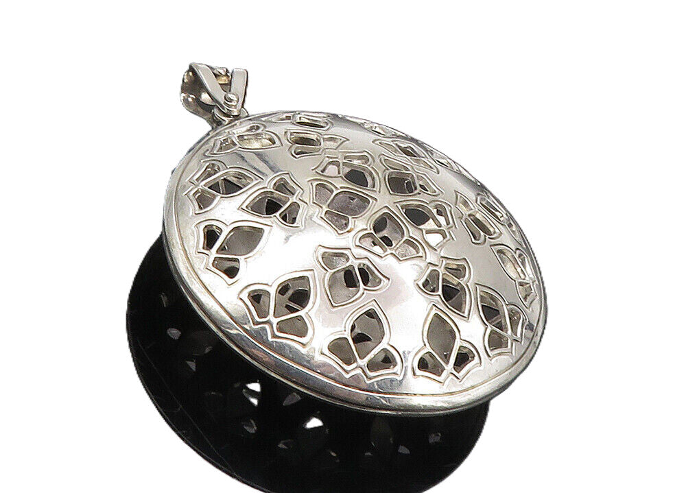 TAHARA 925 Silver  Vintage Shiny Floral Cutout Pattern Drop Pendant  PT7870