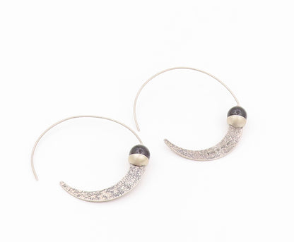 925 Sterling Silver Vintage Earrings SILPADA Black Chalcedony Moon Arch  EG14511