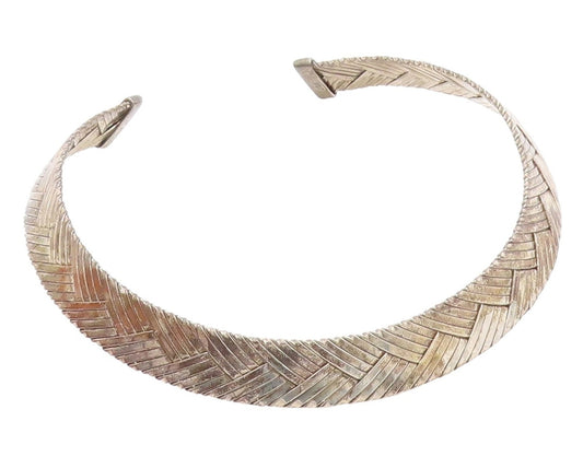 925 Sterling Silver Vintage Necklace OFIESH Modernist Wide Woven Choker  NE4785