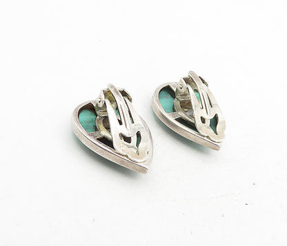 925 Silver   Vintage Cubic Zirconia & Malachite Non Pierce Earrings  EG4396