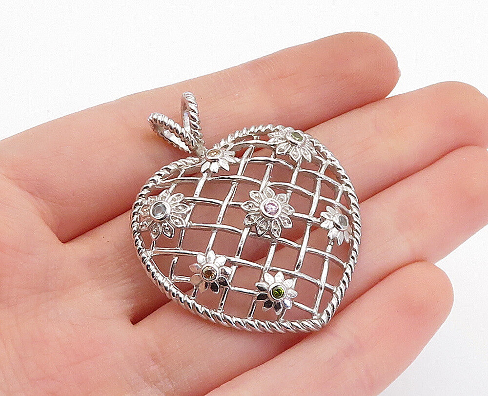 925 Sterling Silver  Citrine Topaz & Peridot Twist Love Heart Pendant  PT2806