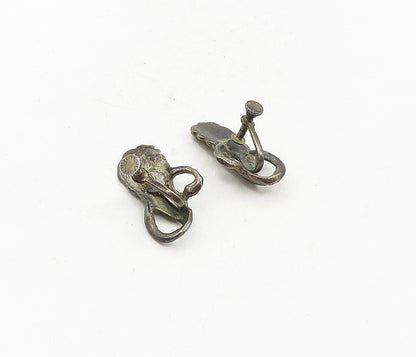 925 Sterling Silver  Vintage Dark Tone Floral Leaf Non Pierce Earrings  EG4729