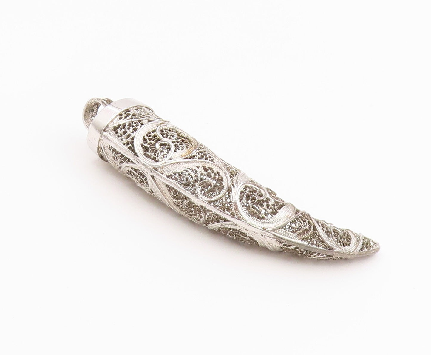 925 Sterling Silver Vintage Pendant VAN LOV Intricate Filigree Horn  PT26389