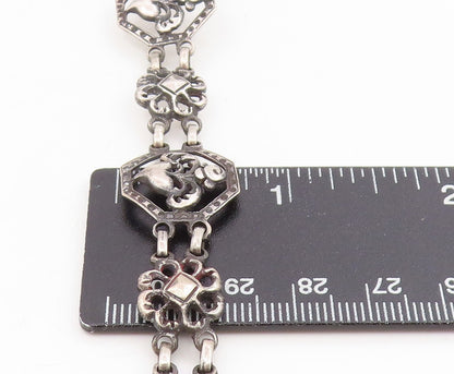 925 Sterling Silver Vintage Bracelet EUROPE Openwork Floral Love Heart  BT11736