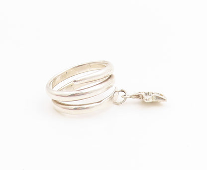 925 Sterling Silver Vintage Ring Dangling CZ Star Spiral Coil  Sz 7.5  RG33885