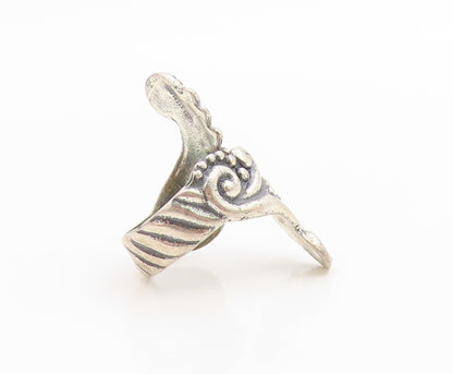 925 Sterling Silver Vintage Ring Classic Carved Feather Wing Wrap  Sz 6  RG36198