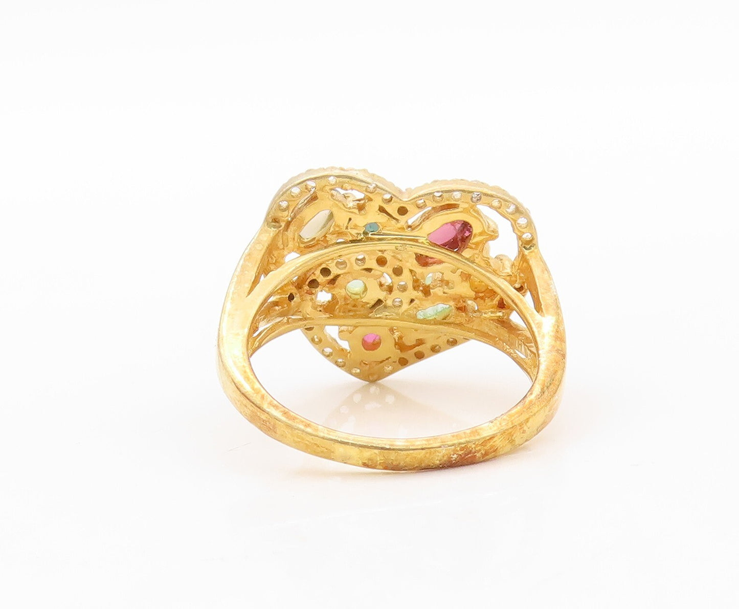 925 Sterling Silver Vintage Ring Gold Plated Gemstone Heart  Sz 7  RG30631