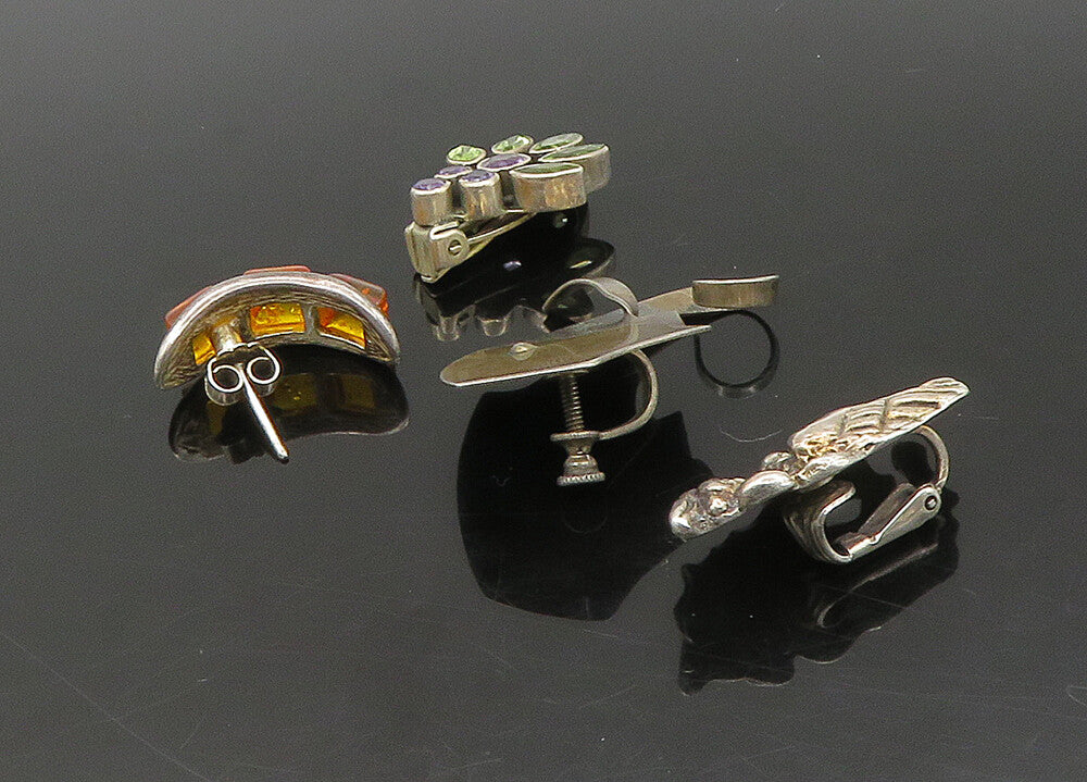 DESIGNER 925 Silver Vintage Amber & Multi Stone Lot Single Earrings EG11384