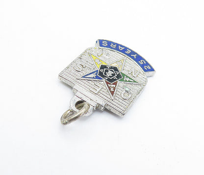 925 Sterling Silver  Vintage Petite Enamel Star 25 Years Drop Pendant  PT4946