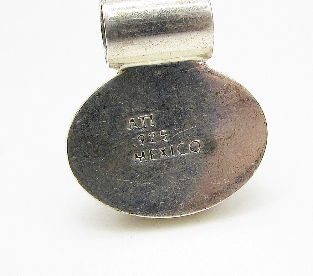 MEXICO 925 Silver  Vintage Cabochon Cut Laced Blue Agate Slider Pendant  PT2398
