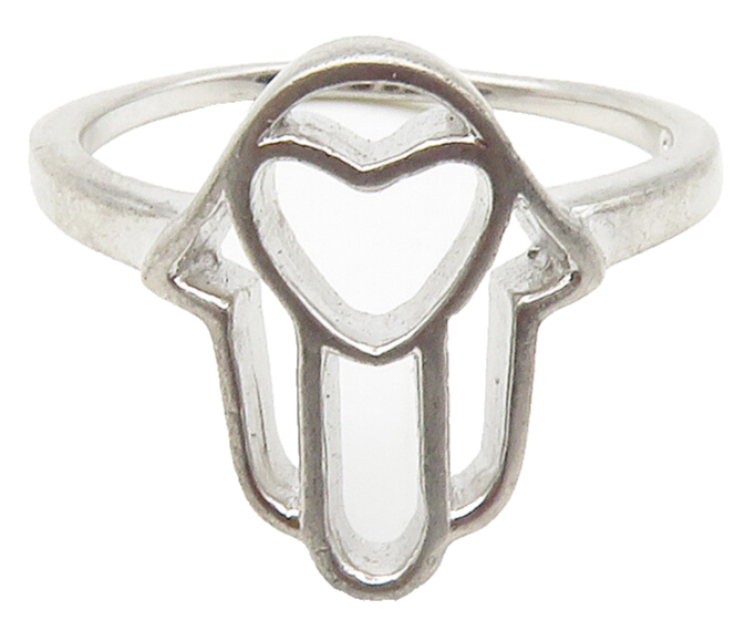 925 Sterling Silver  Vintage Shiny Love Heart Hamsa Band Ring Sz 7  RG15296