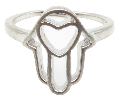 925 Sterling Silver  Vintage Shiny Love Heart Hamsa Band Ring Sz 7  RG15296