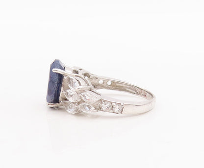 925 Sterling Silver Vintage Ring Oval Cut Sapphire Marquise Topaz  Sz 7  RG29218