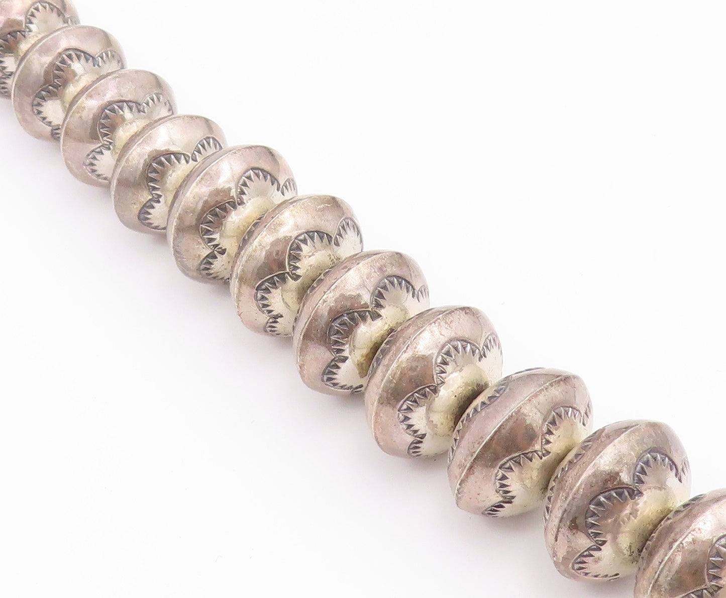 925 Sterling Silver Vintage Necklace FLOYD LANER NAVAJO Etched Bead Chain NE4943