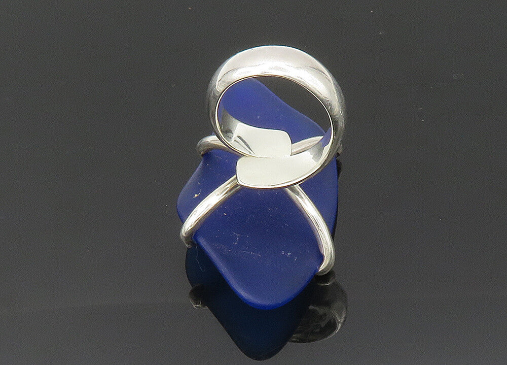 CHARLES ALBERT 925 Silver  Vintage Recycled Glass Cocktail Ring Sz 7  RG20363